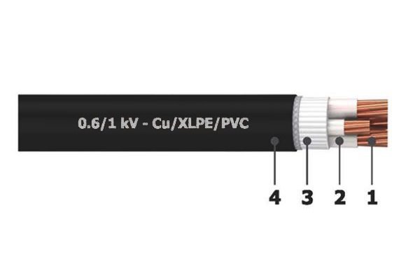 CÁP ĐIỆN 5 LÕI VỚI LÕI TIẾP ĐỊA NHỎ HƠN KHÔNG CÓ GIÁP BẢO VỆ 0.6/1 KV - CU/XLPE/PVC