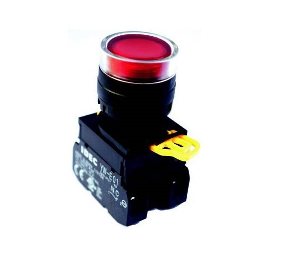 Phụ kiện tủ điện - Nút nhấn IDEC có đèn loại phẳng YW1L-MF2E10QM3  tiếp điểm 1NO