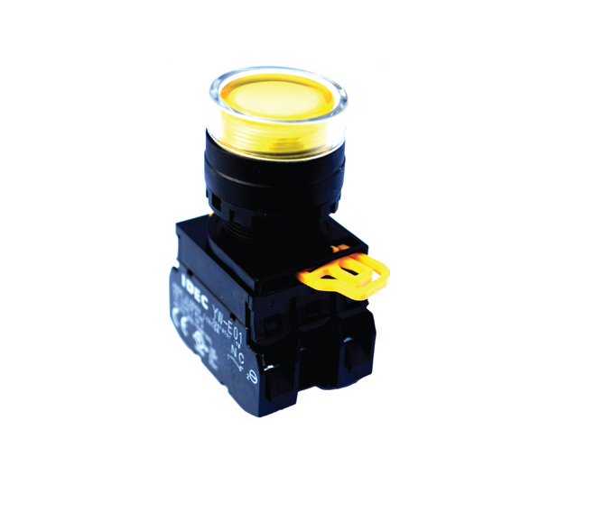 Phụ kiện tủ điện - Nút nhấn IDEC có đèn loại phẳng YW1L-MF2E11QM3 tiếp điểm 1NO+1NC