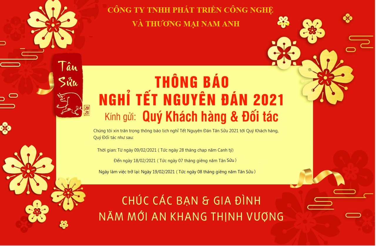 THÔNG BÁO LỊCH NGHỈ TẾT NGUYÊN ĐÁN TÂN SỬU 2021